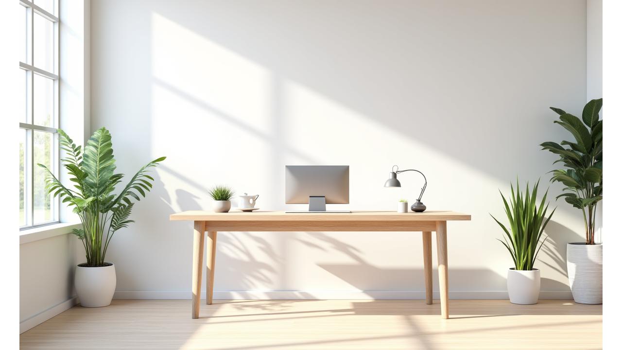 깔끔하고 미니멀한 현대적인 사무실 전경